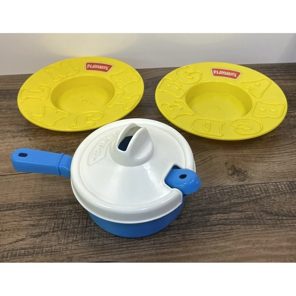 Vintage Playskool Alphabet Soup Bowls and Pot w Lid and Spoon Replacement Piece